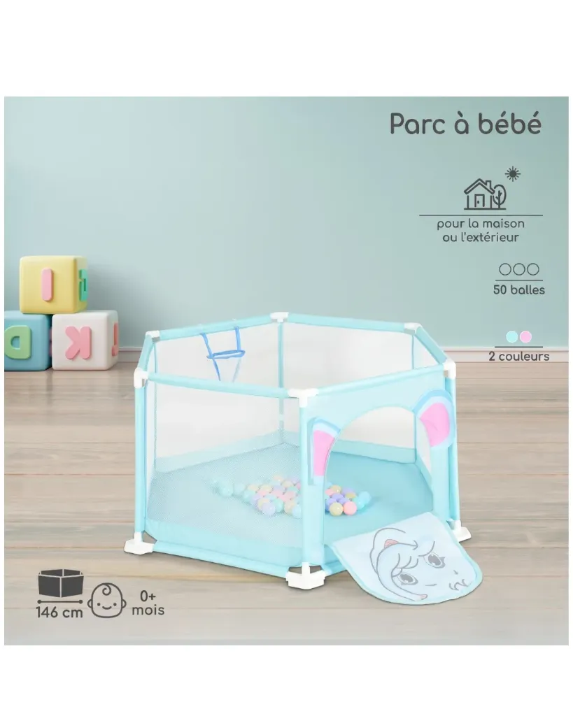 [3801005601813] Aire de Jeux Bébé avec 50 Balles Colorées et Panier de Basket Intégré