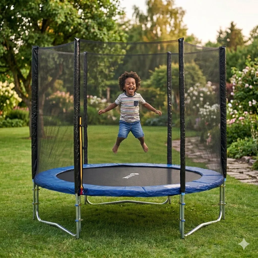 [3800146253691] Grand Trampoline Rond 244 cm (8 Pieds) avec Filet de Sécurité et Échelle