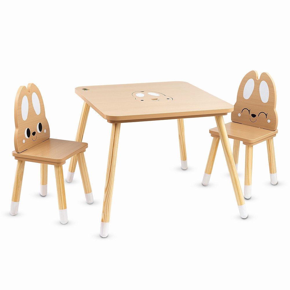 Ensemble Table et 2 Chaises Enfant en Bois "Lapin" - Avec Rangement